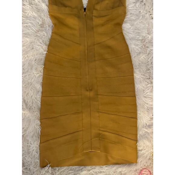 Herve Leger Bodycon Lilou Halter Dress HOI6R627 GOLDEN SUN/S - Picture 8 of 15
